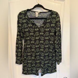 Shosho women’s black Long Sleeve sleepwear Shorts Romper green ghosts Small
